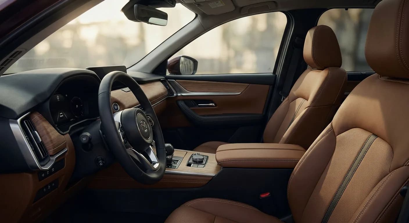 Intérieur luxueux du Mazda CX-90, mettant en valeur l'artisanat japonais