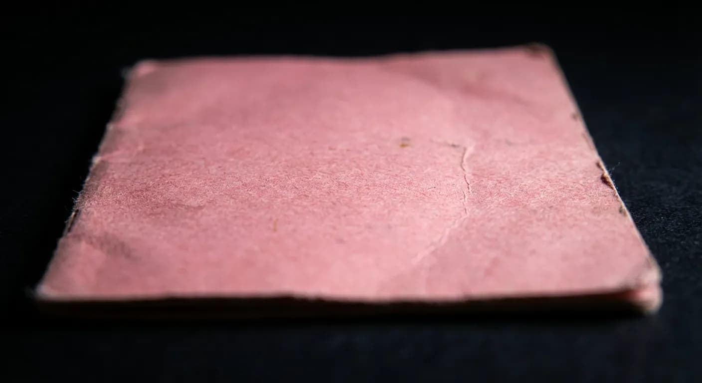 Gros plan iconique d'un ancien permis de conduire rose cartonné, soulignant sa texture et son usure.