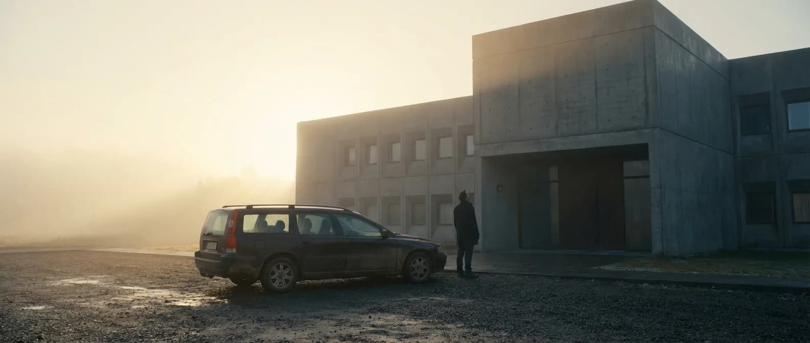 Véhicule immobilisé devant un bâtiment administratif, symbolisant la perte d'une fiche d'immobilisation et la recherche d'une solution.