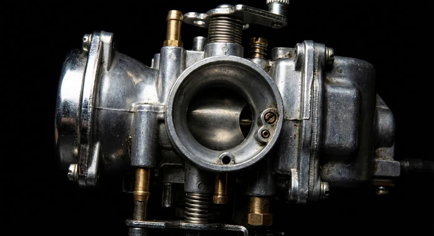 Vignette: Gros plan iconique et très contrasté d'un composant de moteur de moto 125 4 temps, symbolisant le débridage et la performance.
