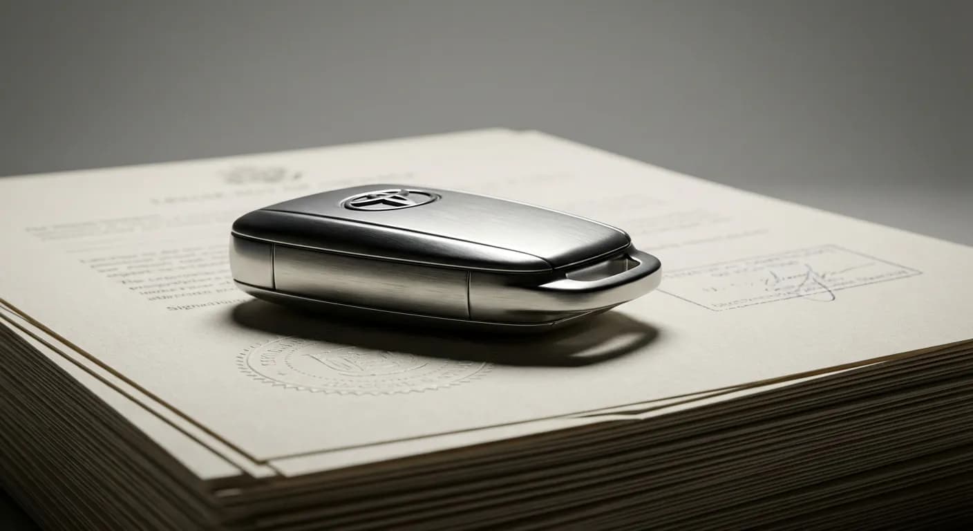 Une clé de voiture posée sur des documents officiels, illustrant les démarches administratives et la récupération après la perte d'une fiche d'immobilisation.