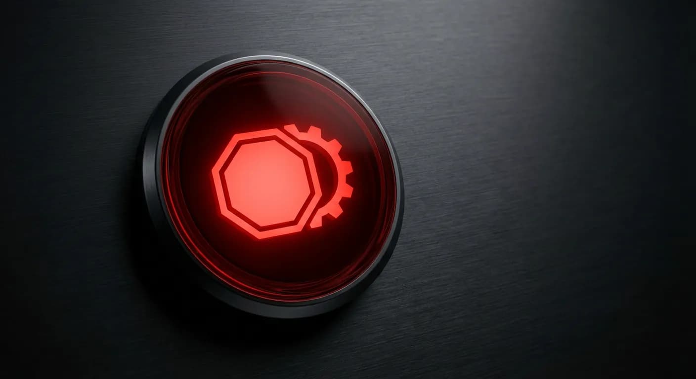 Icône rouge et minimaliste du voyant STOP et d'un moteur, symbolisant une panne d'injection, forte contraste.