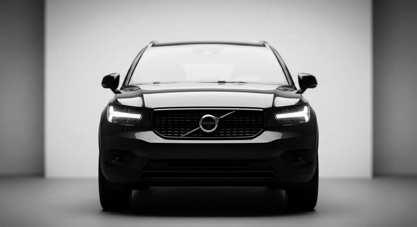 Détail gros plan de la face avant du Volvo XC40 B3, mettant en avant sa signature lumineuse distinctive et sa calandre élégante.