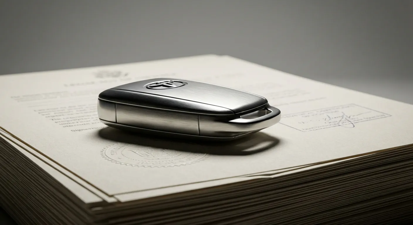 Une clé de voiture posée sur des documents officiels, illustrant les démarches administratives et la récupération après la perte d'une fiche d'immobilisation.