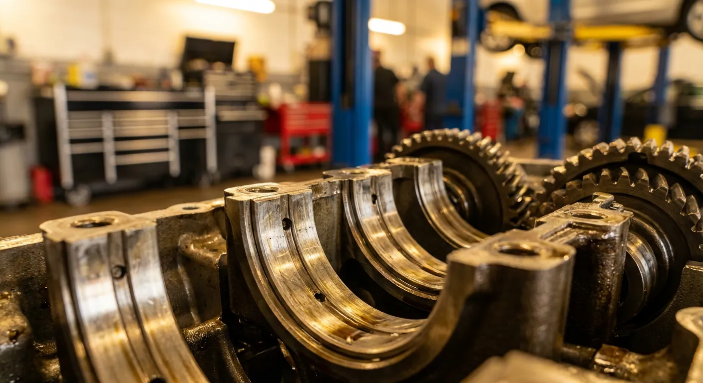Vue macro détaillée des coussinets de bielle et des composants mécaniques internes.