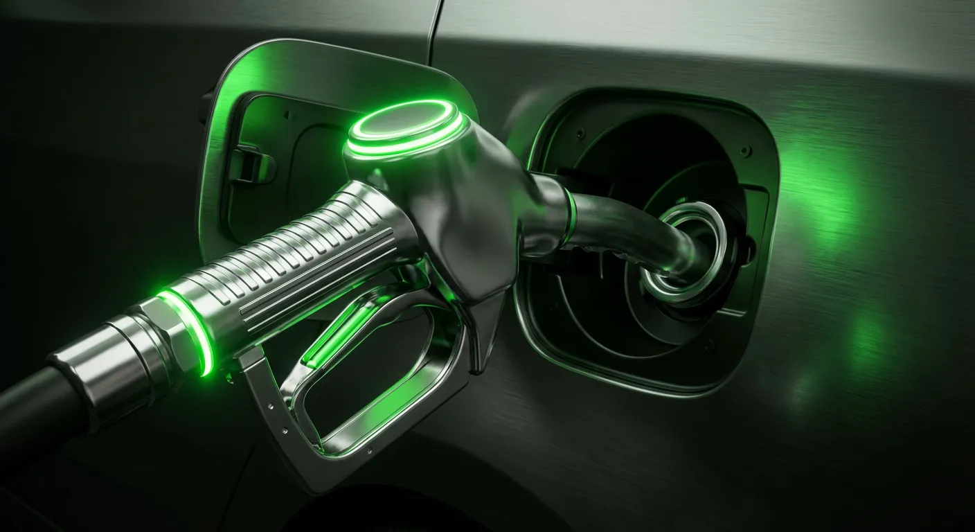 Gros plan iconique d'un remplissage de réservoir à la pompe E85