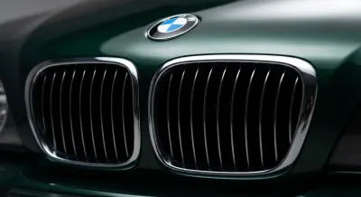 Logo BMW et calandre iconique d'une 535i E39, gros plan.