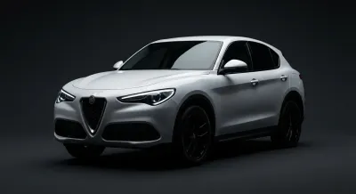 Gros plan sur la face avant iconique de l'Alfa Romeo Stelvio Sprint