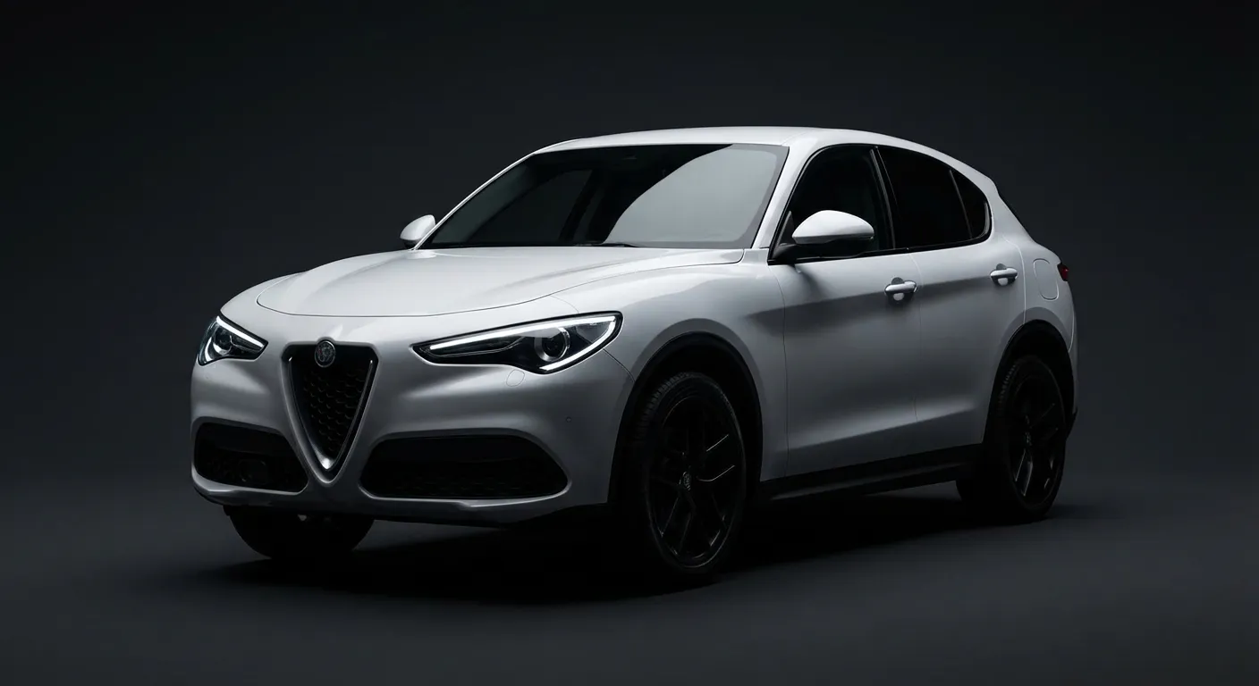 Gros plan sur la face avant iconique de l'Alfa Romeo Stelvio Sprint
