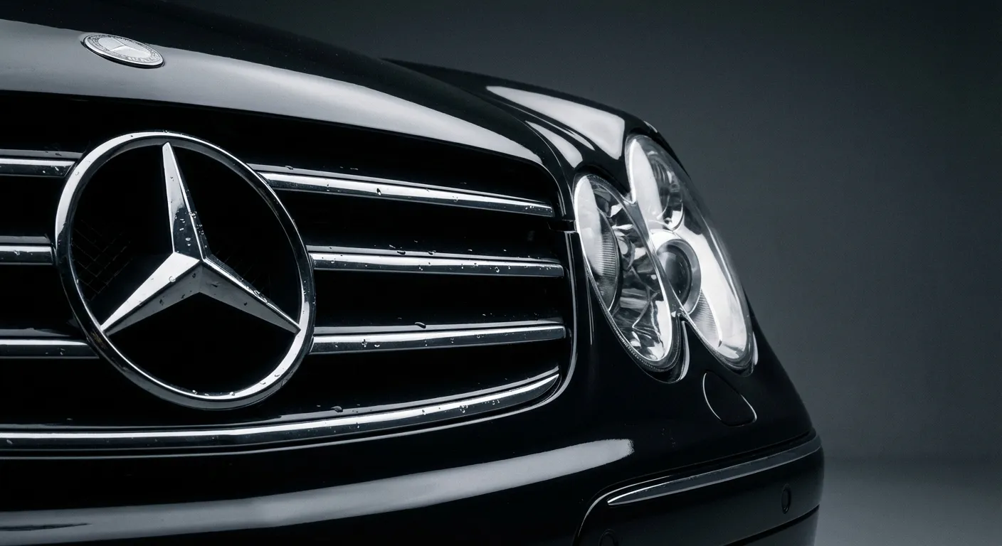 Détail de la calandre et du phare avant d'une Mercedes CLK W208.