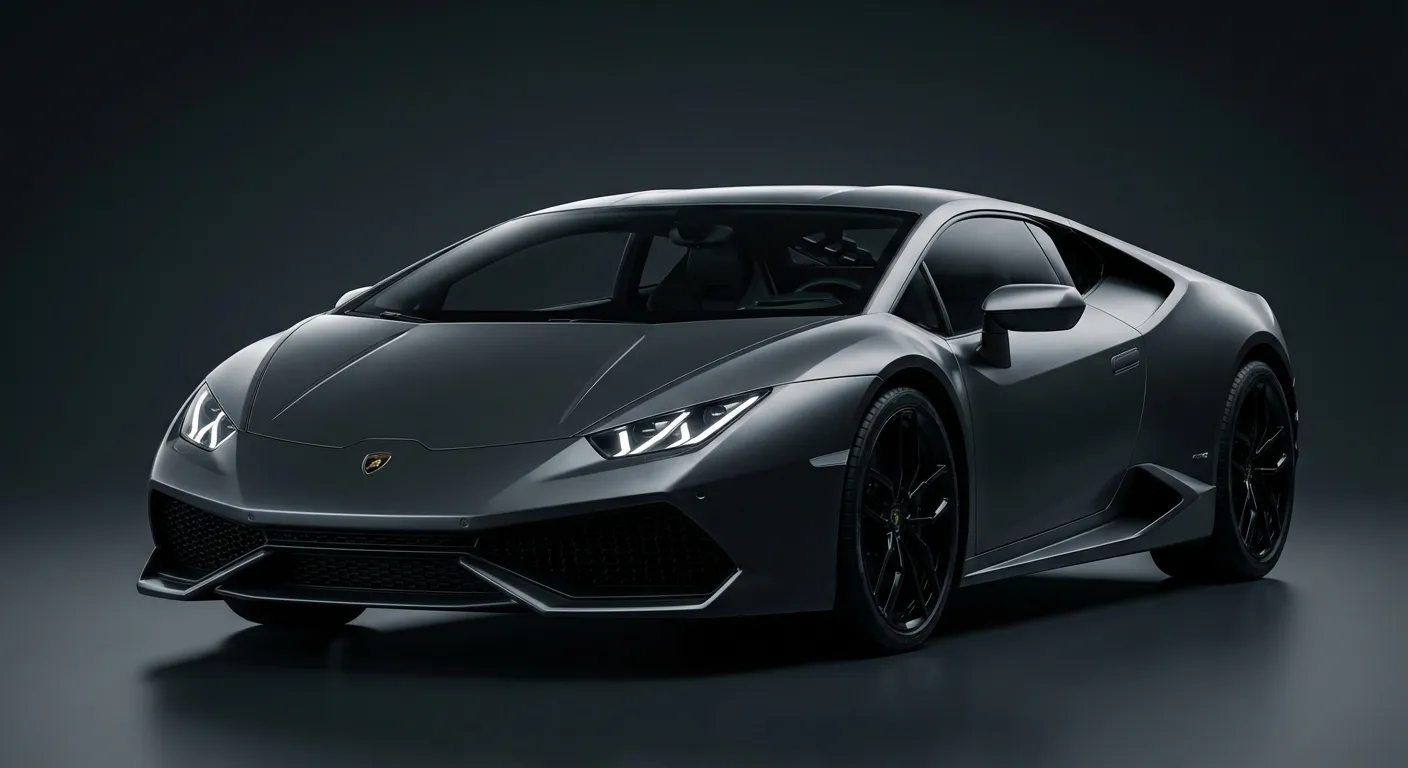 Gros plan emblématique de l'avant d'une Lamborghini Huracán LP 610-4, mettant en valeur ses lignes agressives et ses phares LED.