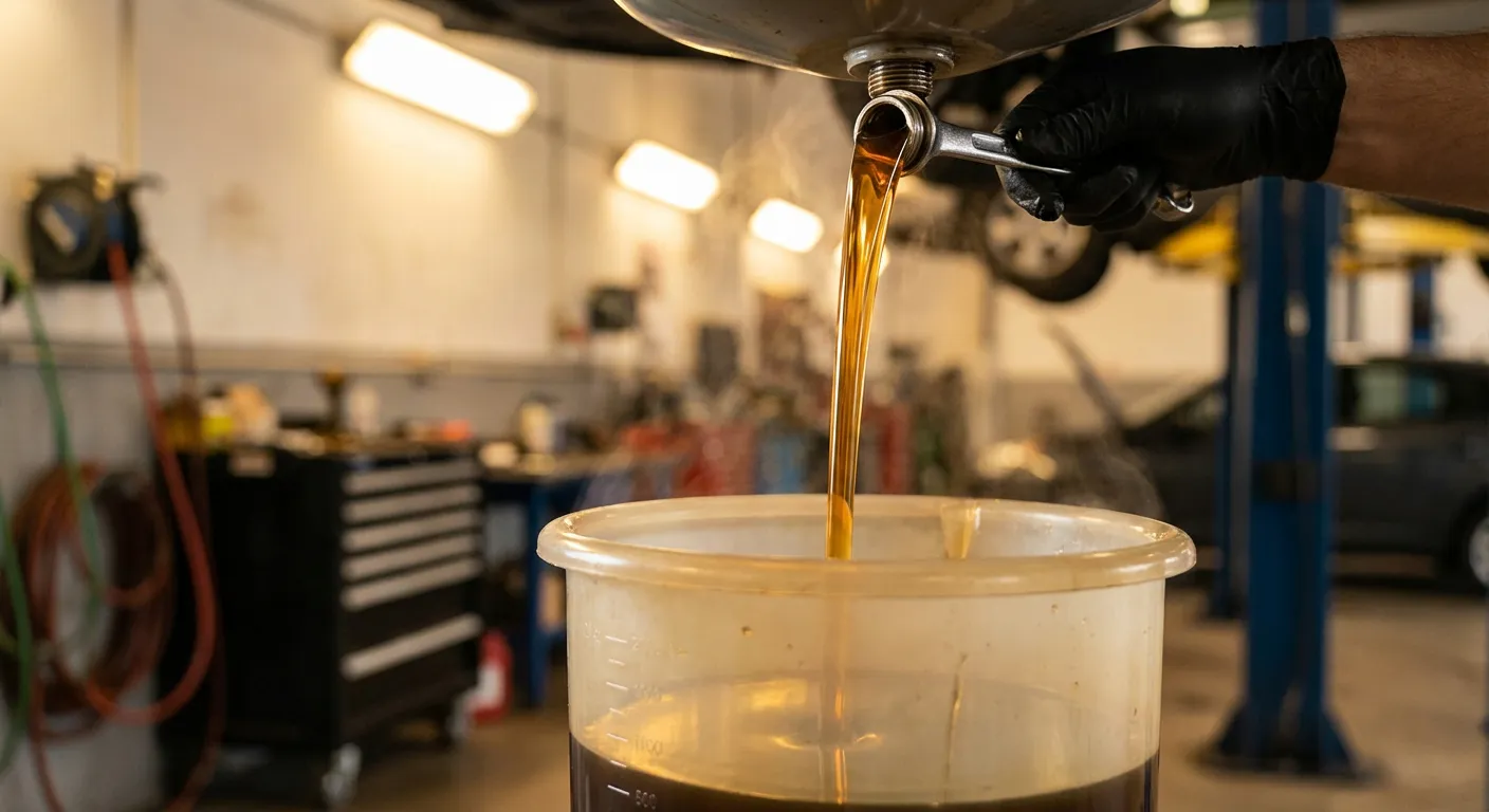 Écoulement de l'huile moteur chaude lors d'une vidange professionnelle