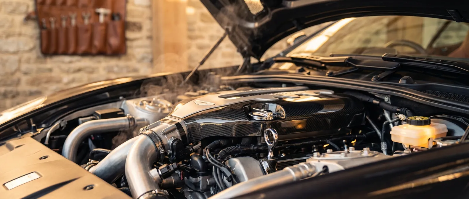 Vue cinématographique du compartiment moteur d'une voiture de luxe pour une vidange