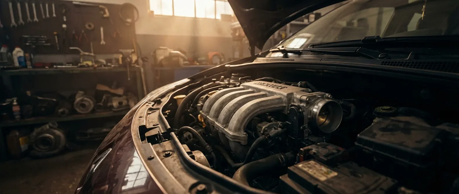 Vue cinématique du compartiment moteur d'une Renault Twingo 2 mettant en avant le boîtier papillon