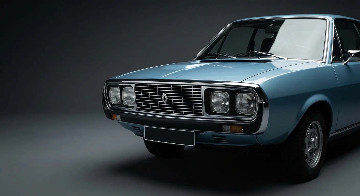 Détail emblématique de la face avant d'une Renault 15 GTL des années 70, phares et calandre.