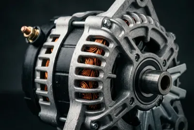 Gros plan détaillé d'un alternateur automobile