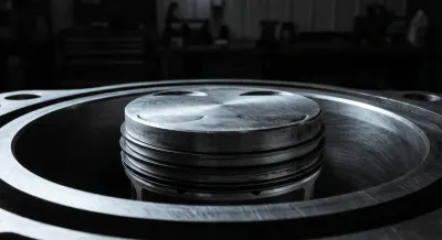 Gros plan macro d'un piston dans son cylindre sur fond sombre