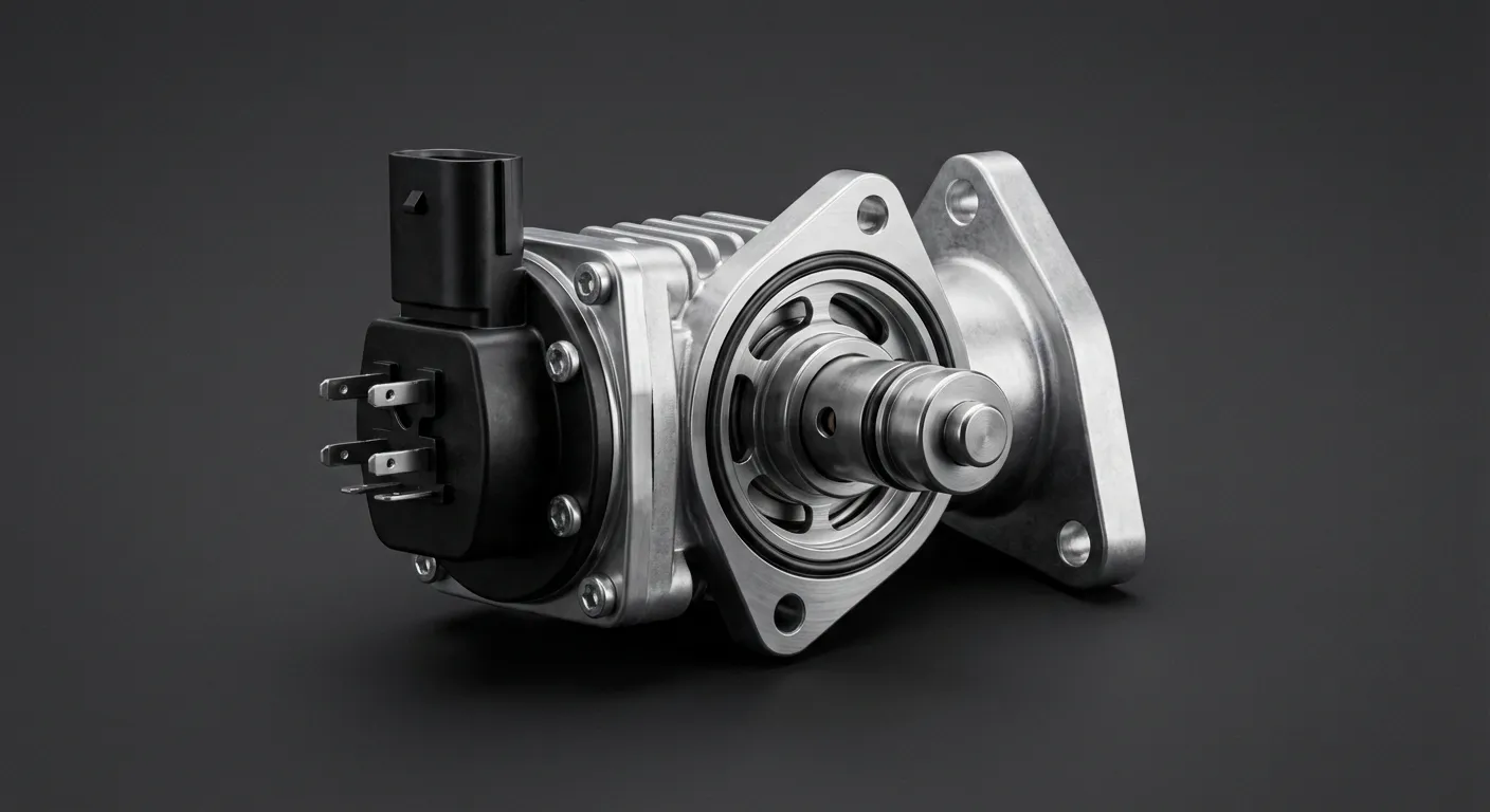 Miniature d'une vanne EGR neuve et propre, avec un focus détaillé sur ses composants, prête pour un diagnostic ou un remplacement.