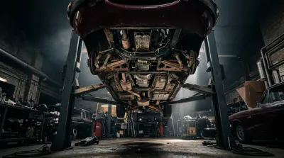 Détail macro montrant un début de corrosion sur un élément métallique de châssis