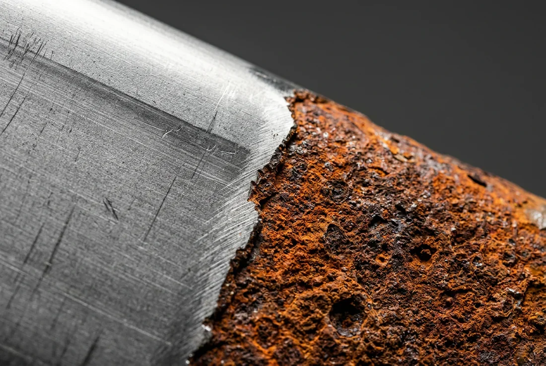 Vue impressionnante par le dessous d'un châssis de voiture en atelier pour inspecter la corrosion