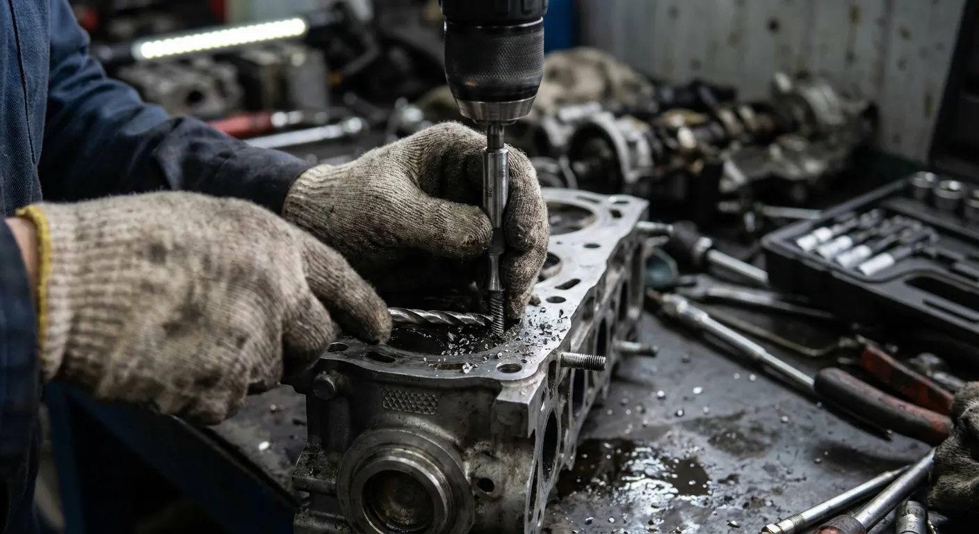 Utilisation d'un kit d'extraction professionnel pour retirer une bougie cassée dans la culasse