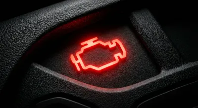 Gros plan sur un voyant moteur rouge de Peugeot 206