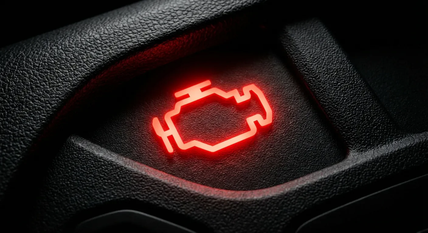 Gros plan sur un voyant moteur rouge de Peugeot 206
