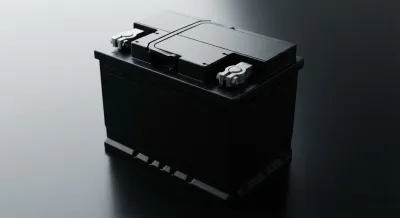 Miniature d'une batterie de voiture seule, gros plan minimaliste et contrasté.