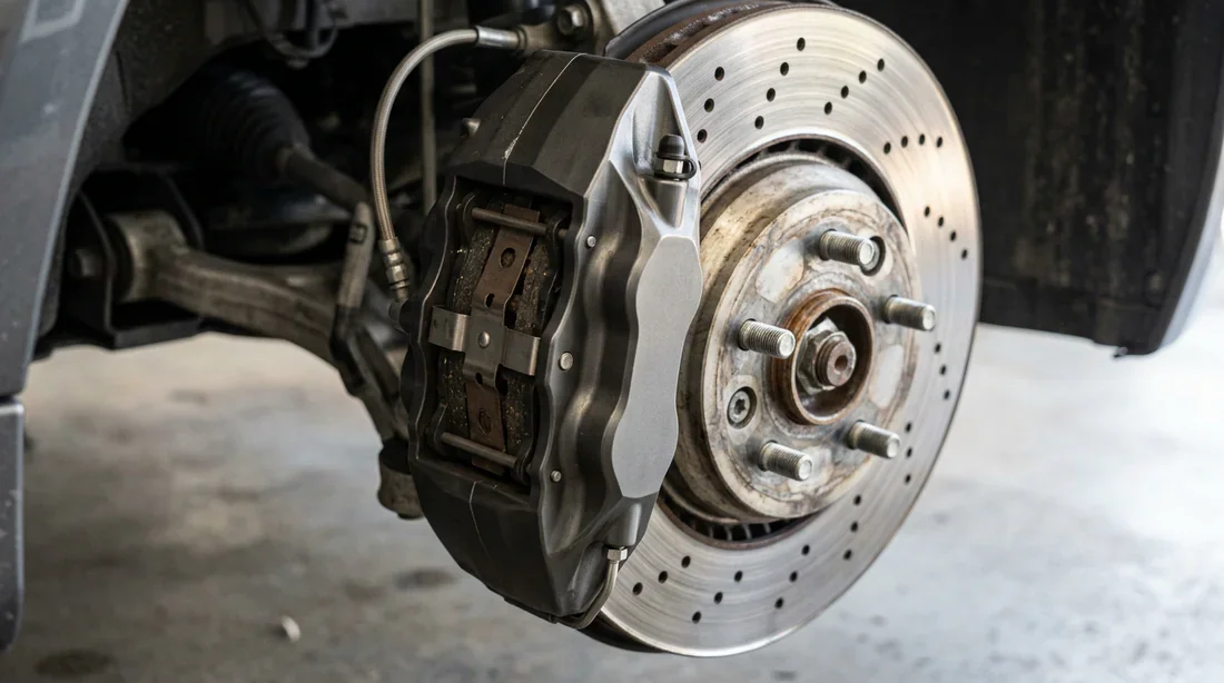Garniture et plaque d'une plaquette de frein Détail de la structure d'une plaquette de frein montrant la différence entre la garniture et la plaque métallique.