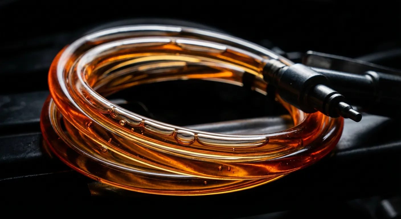 Gros plan sur le liquide de frein pendant une purge du système ABS.