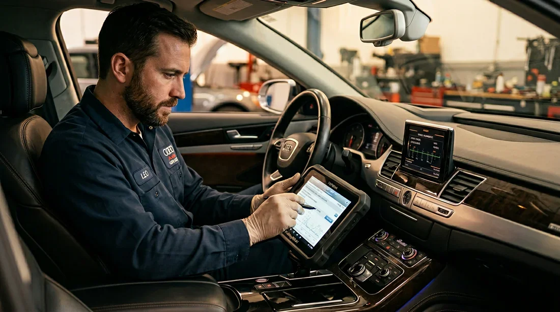 Remise à zéro vidange Golf 4 : L'entretien expert Vue cinématographique d'une Volkswagen Golf 4 dans un garage professionnel