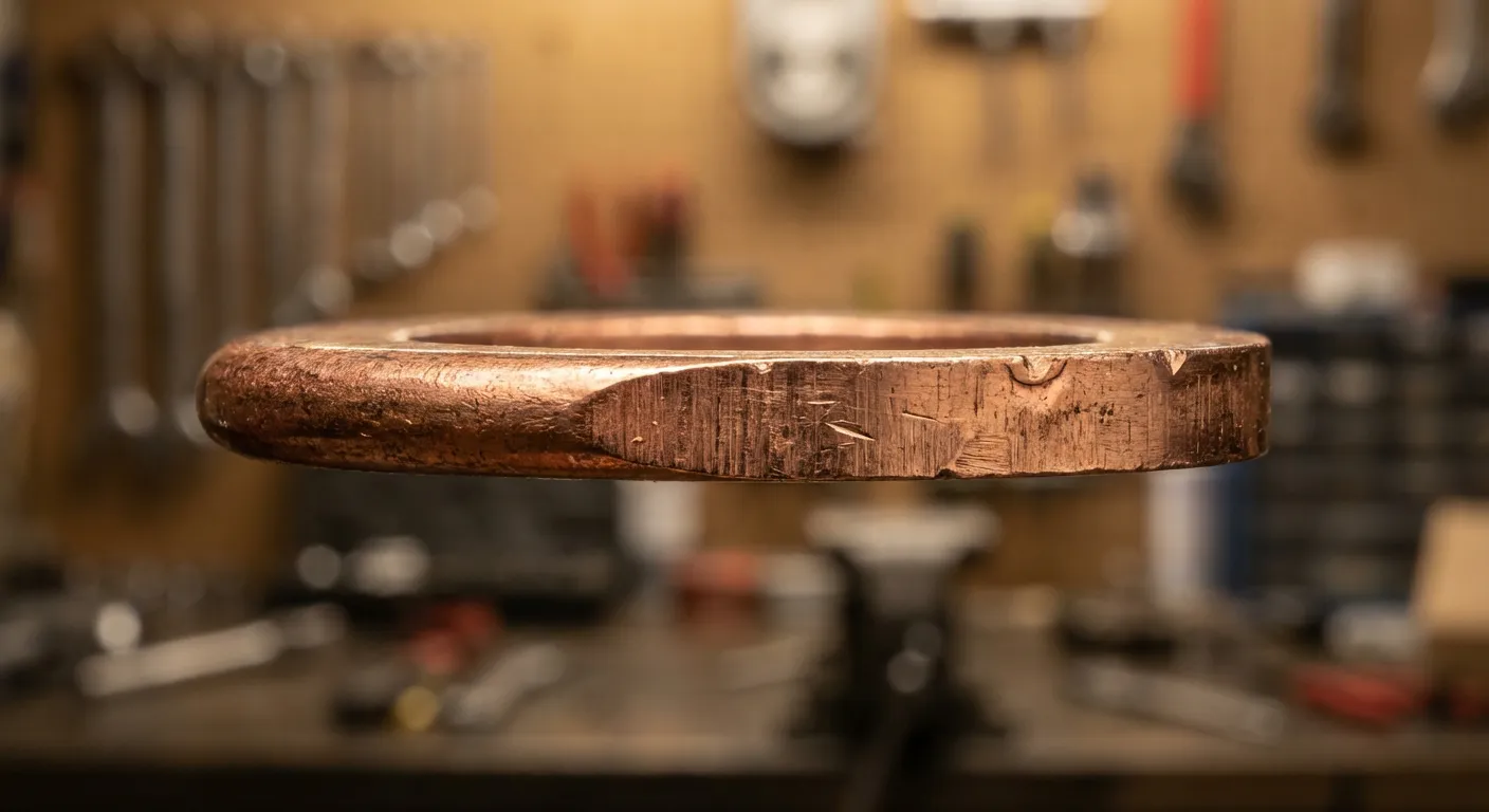 Détail macro montrant le sens de montage et l'écrasement d'un joint de vidange