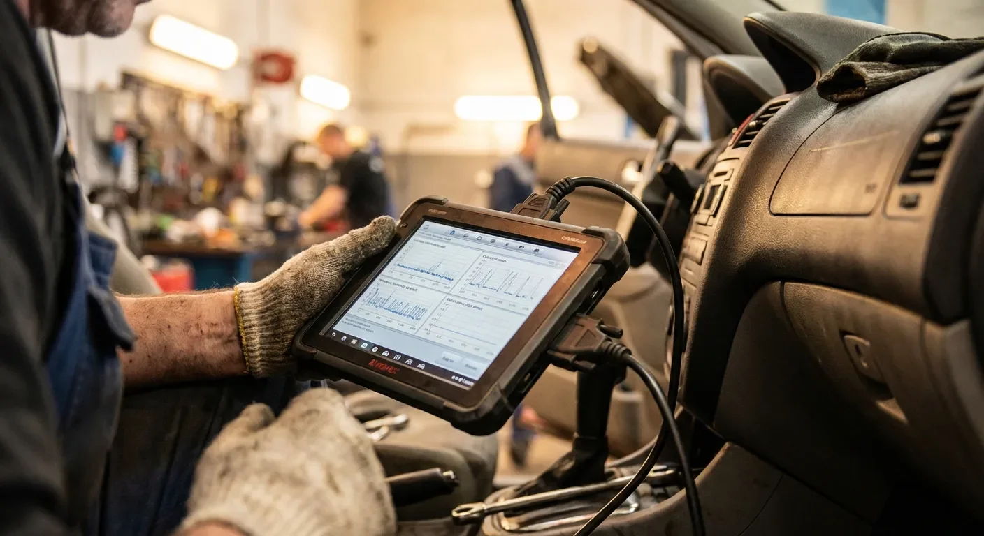 Expert automobile utilisant un scanner de diagnostic sur une Citroën