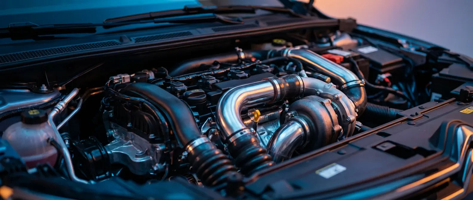 Moteur PSA moderne dans un atelier professionnel avec éclairage cinématographique pour diagnostic P1339