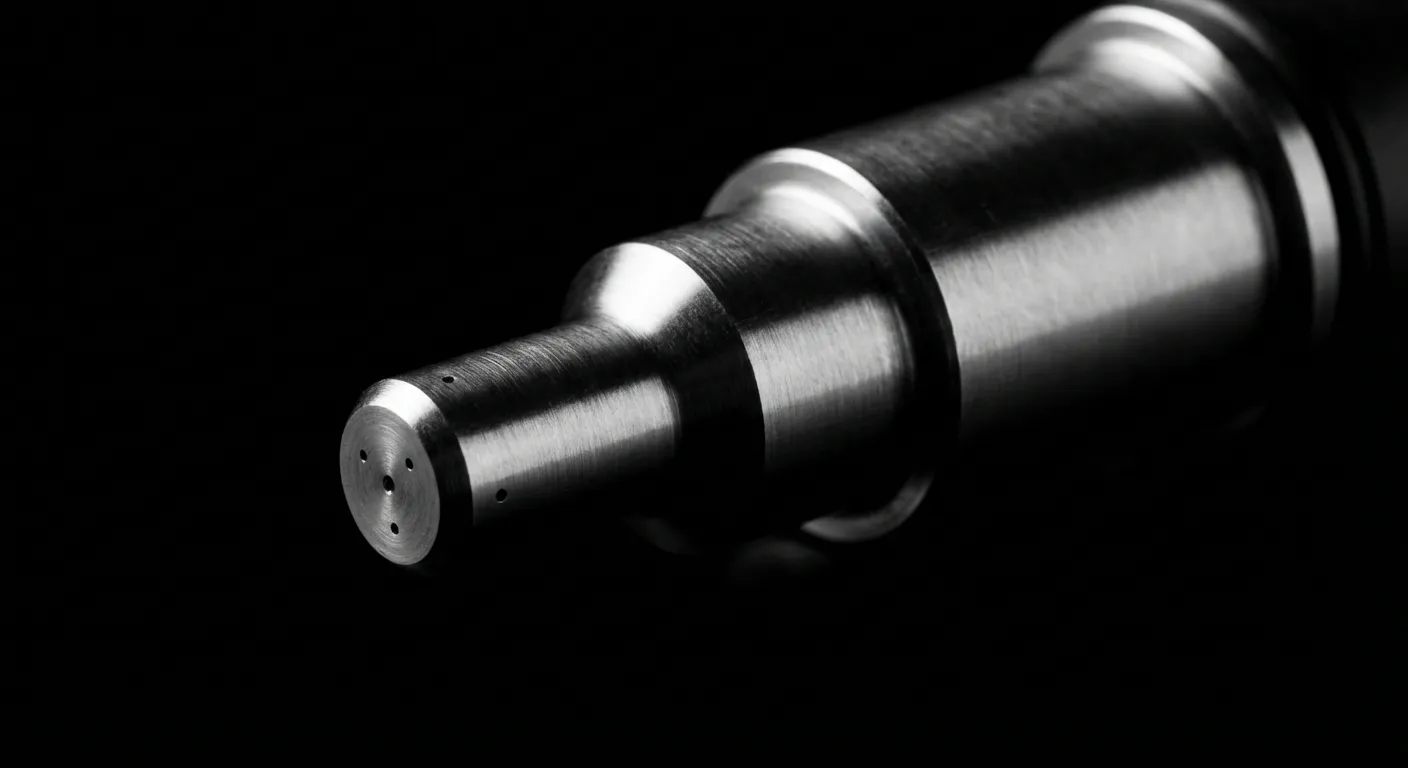 Gros plan iconique d'un injecteur de gasoil sur fond noir